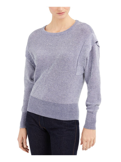 INC Womens Blue Textured Patterned Long Sleeve Jewel Neck Blouse M