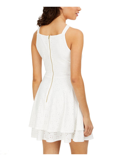 SEQUIN HEARTS Womens White Eyelet Twisted Sleeveless Halter Short A-Line Dress 5