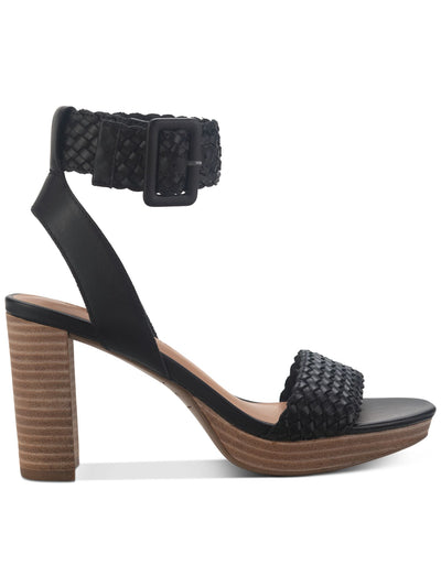 SUN STONE Womens Black Woven Ankle Strap 0.5" Platform Slip Resistant Cushioned Stefani Round Toe Block Heel Buckle Leather Dress Sandals Shoes 7.5 M