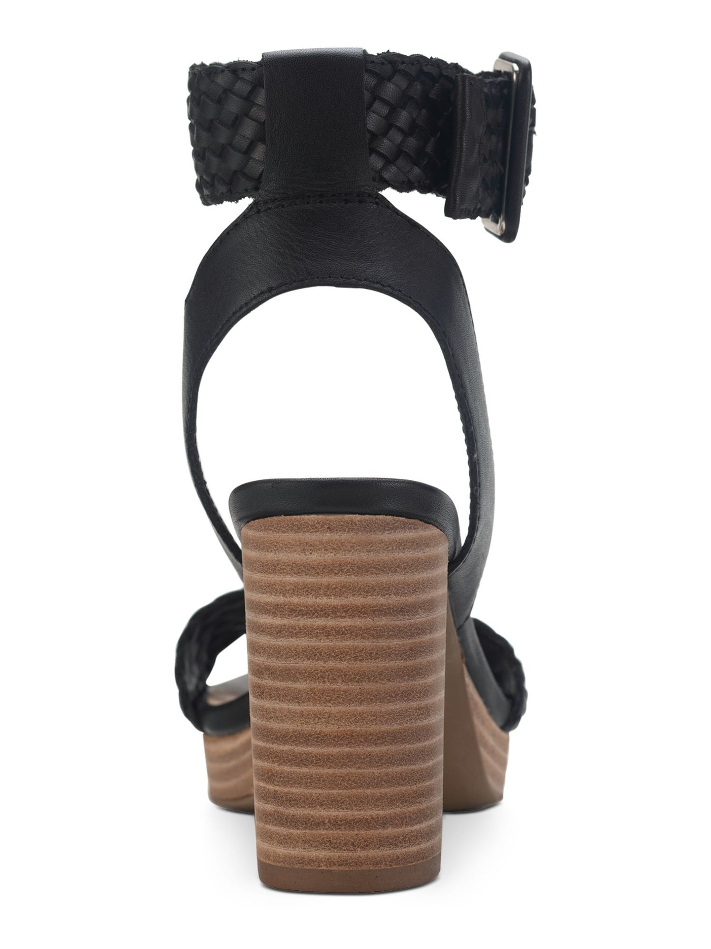 SUN STONE Womens Black Adjustable Strap Slip Resistant Strappy Cushioned Woven Stefani Round Toe Block Heel Buckle Leather Dress Sandals Shoes 9.5 M
