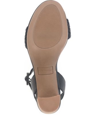 SUN STONE Womens Black Woven Ankle Strap 0.5" Platform Slip Resistant Cushioned Stefani Round Toe Block Heel Buckle Leather Dress Sandals Shoes M