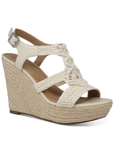 SUN STONE Womens Ivory 1" Platform Woven Comfort Adjustable Cushioned Slip Resistant Esme Round Toe Wedge Buckle Slingback Sandal 10 M