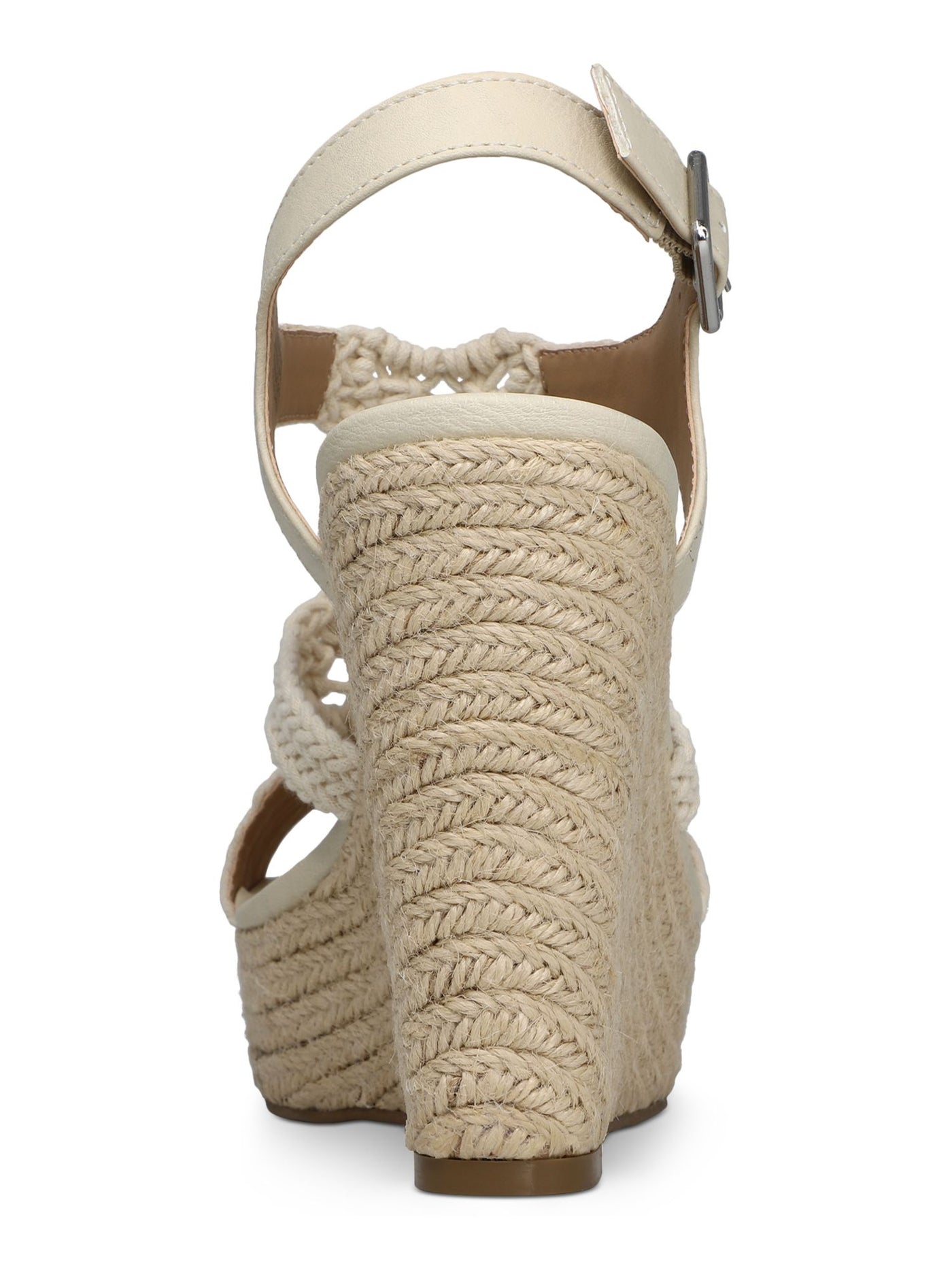 SUN STONE Womens Ivory 1" Platform Woven Comfort Adjustable Cushioned Slip Resistant Esme Round Toe Wedge Buckle Slingback Sandal 10 M