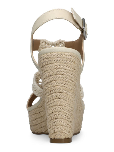 SUN STONE Womens Ivory 1" Platform Woven Comfort Adjustable Cushioned Slip Resistant Esme Round Toe Wedge Buckle Slingback Sandal 10 M