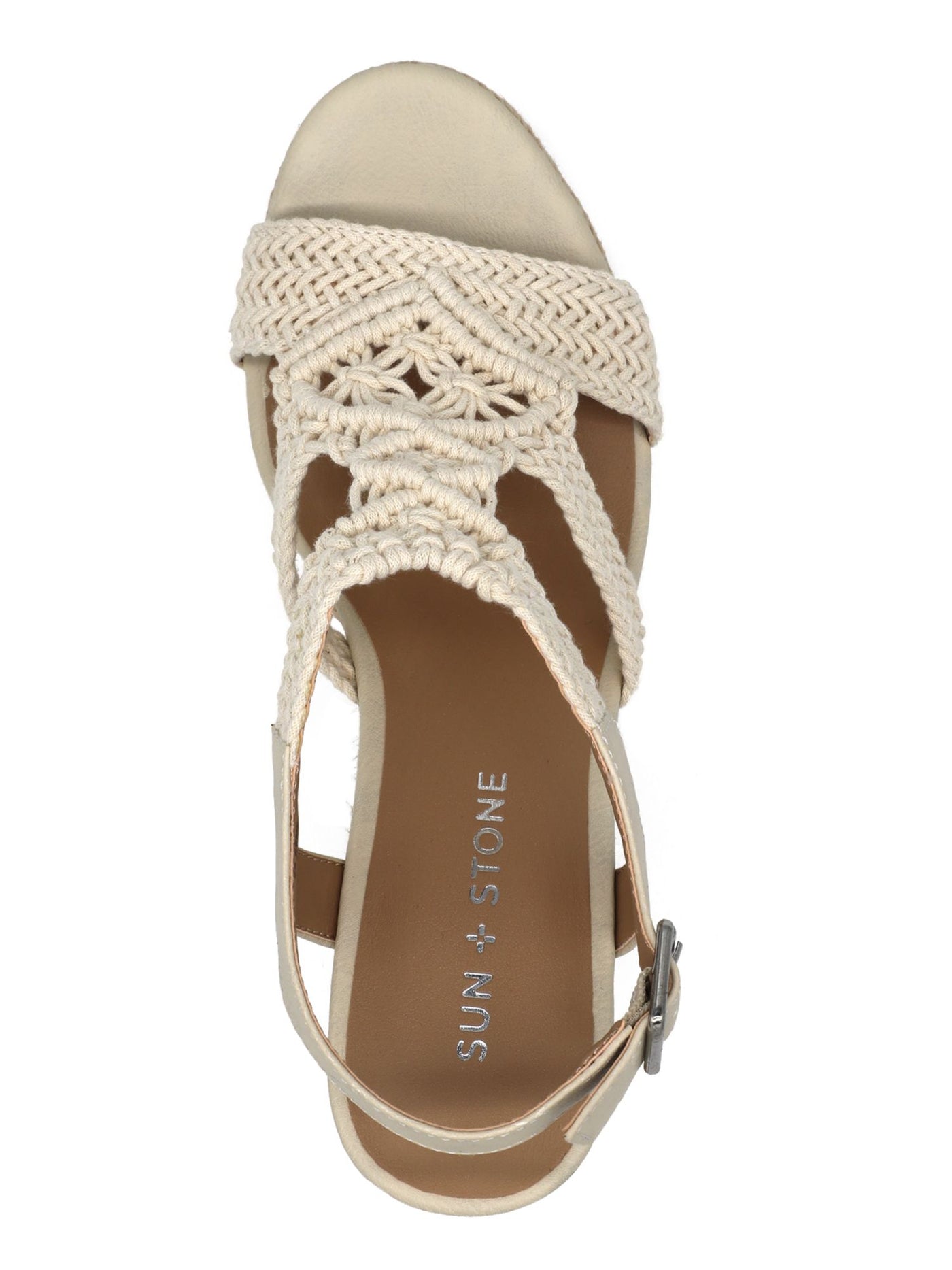 SUN STONE Womens Ivory 1" Platform Woven Comfort Adjustable Cushioned Slip Resistant Esme Round Toe Wedge Buckle Slingback Sandal 10 M