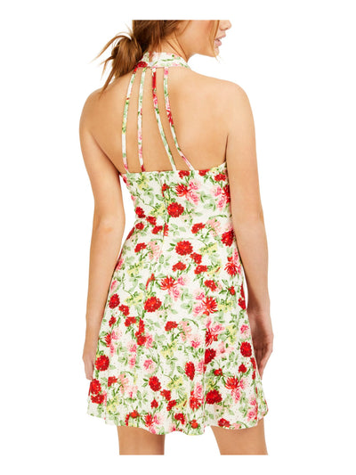 TEEZE ME Womens Sleeveless Halter Zippered Short Fit + Flare Dress