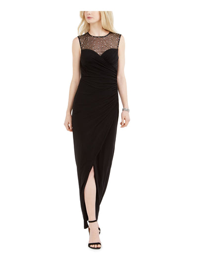 VINCE CAMUTO Womens Embellished Lace Zippered Sleeveless Illusion Neckline Maxi Evening Tulip Dress