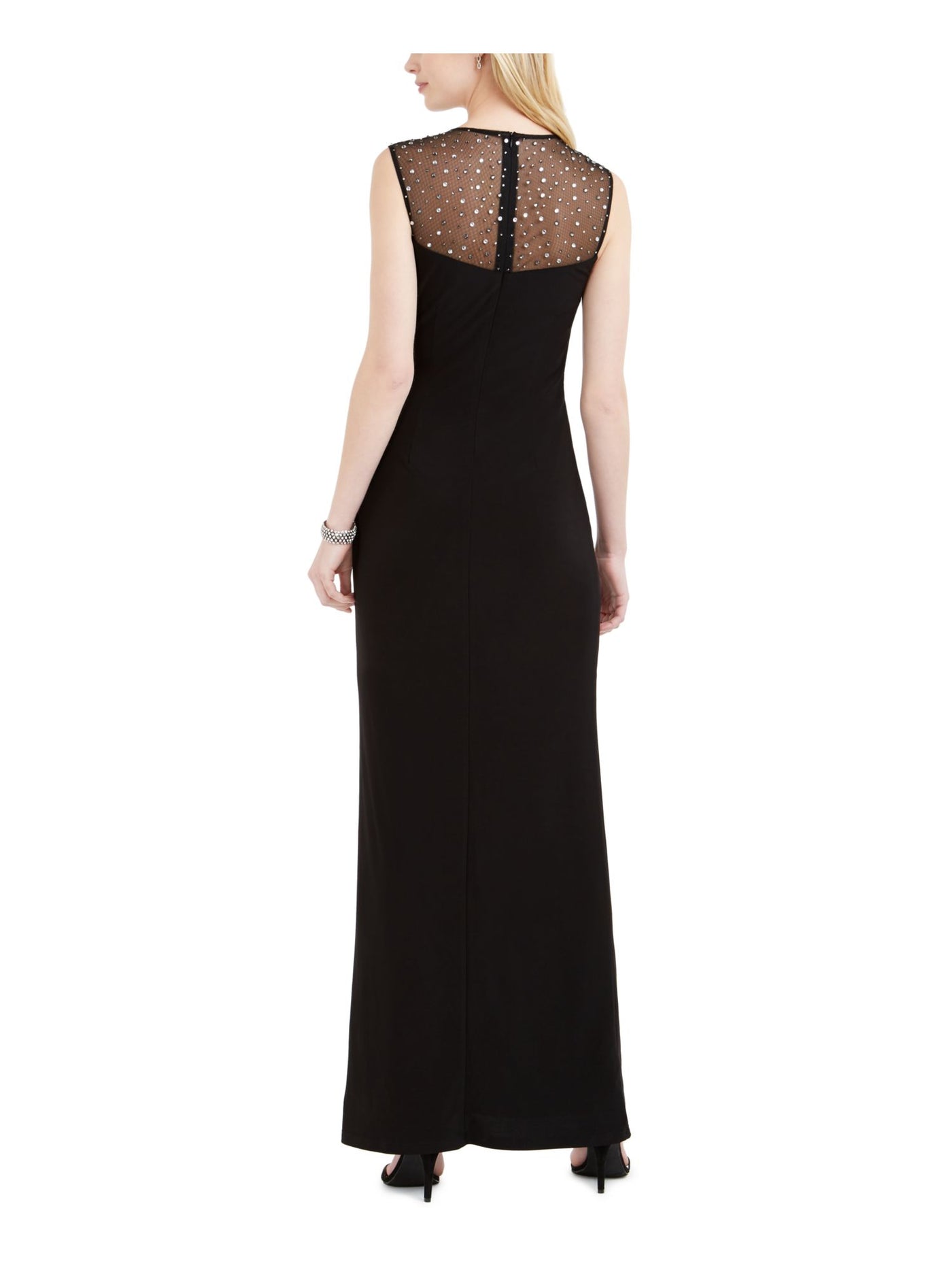 VINCE CAMUTO Womens Embellished Lace Zippered Sleeveless Illusion Neckline Maxi Evening Tulip Dress