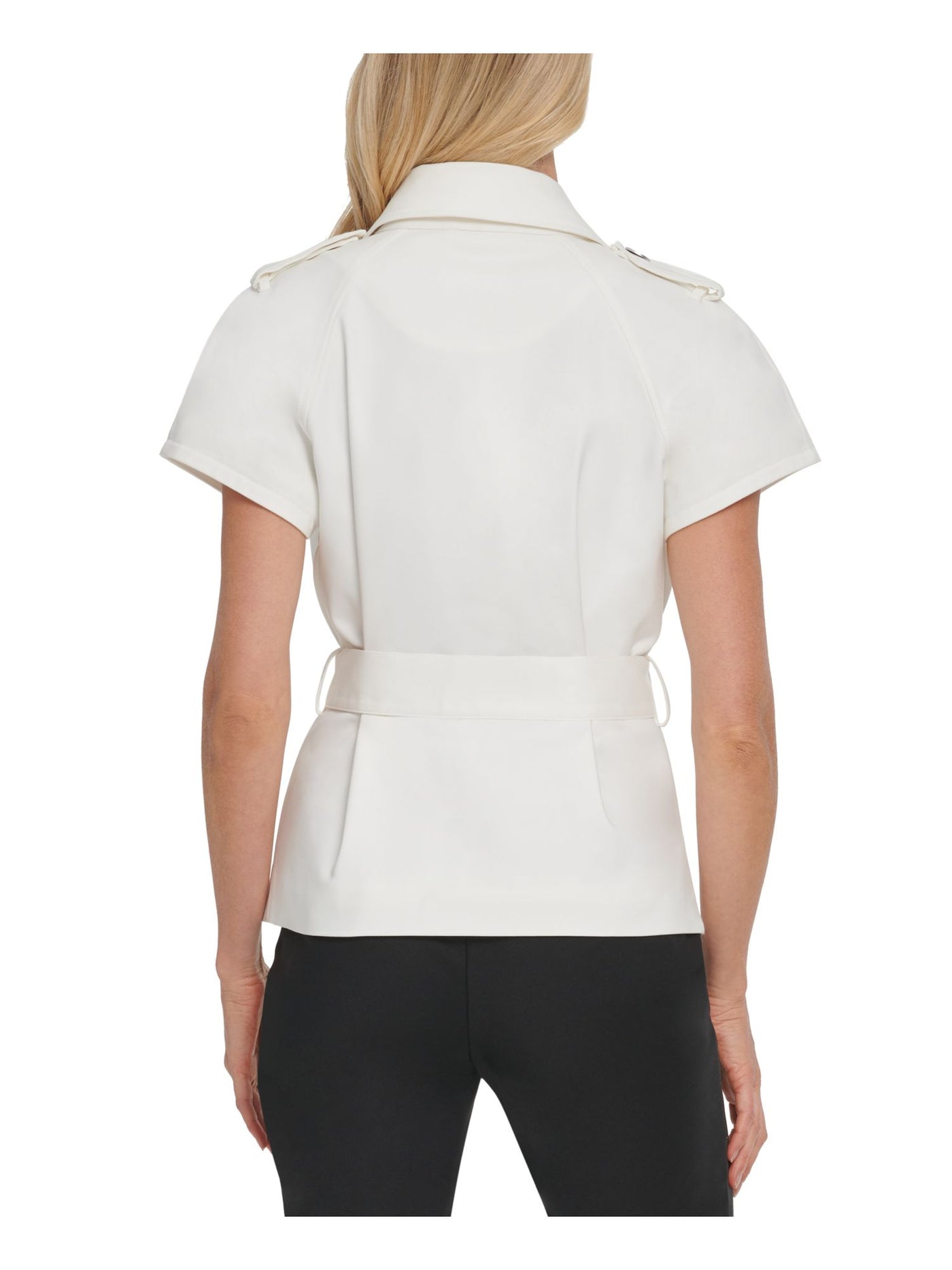 DKNY Womens White Belted Cap Sleeve Collared Wrap Top XL