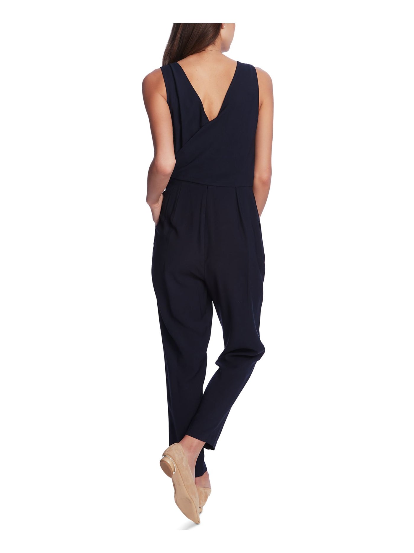 1. STATE Womens Pocketed Sleeveless V Neck Evening Faux Wrap Wide Leg Jumpsuit