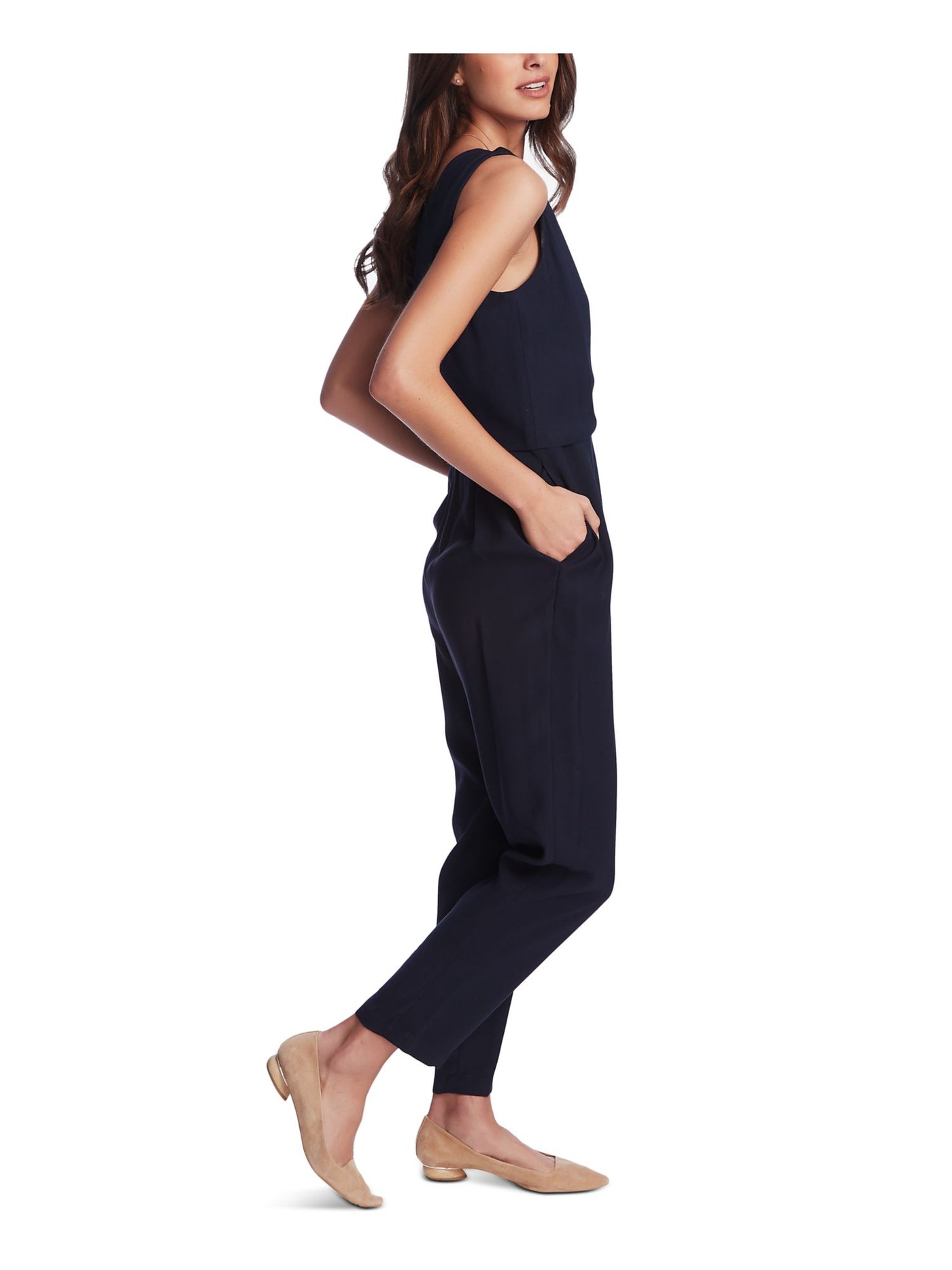 1. STATE Womens Pocketed Sleeveless V Neck Evening Faux Wrap Wide Leg Jumpsuit