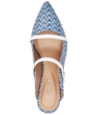 ALFANI Womens Light Blue Woven Padded Open Back Shoe Strappy Jaaii Stiletto Slip On Mules M