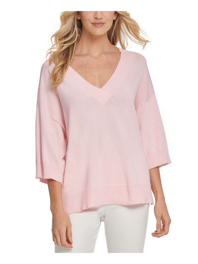 DKNY Womens Pink Dolman Sleeve V Neck Sweater XS