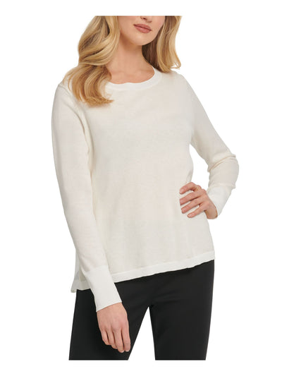 DKNY Womens White Long Sleeve Crew Neck Top M