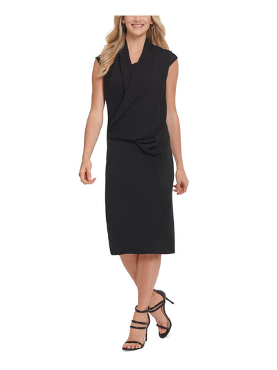 DKNY Womens Cap Sleeve V Neck Below The Knee Wrap Dress