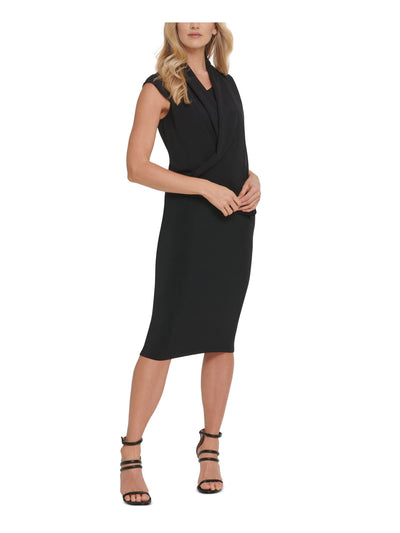 DKNY Womens Cap Sleeve V Neck Below The Knee Wrap Dress