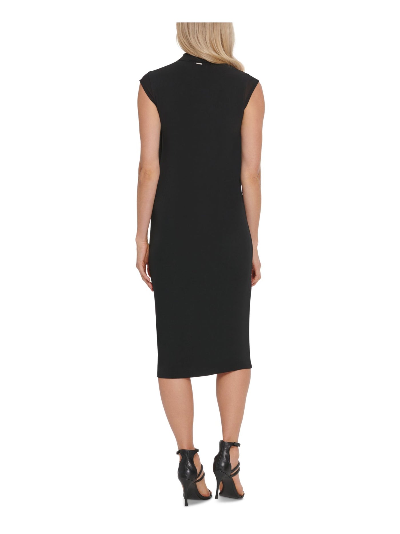 DKNY Womens Cap Sleeve V Neck Below The Knee Wrap Dress