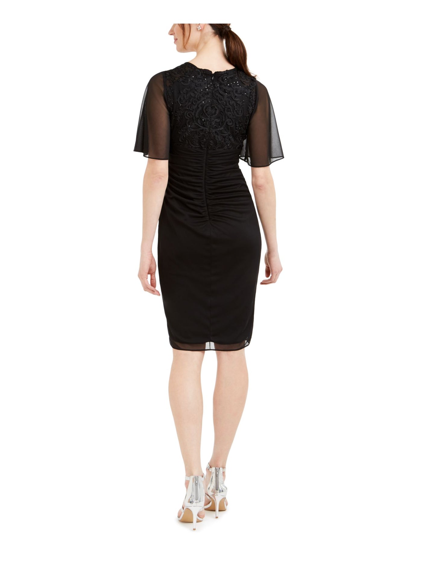 B&A  BY BETSY & ADAM Womens Black Embellished V Neck Short Cocktail Sheath Dress 6