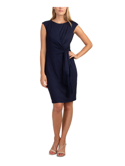 TRINA TURK Womens Navy Sleeveless Jewel Neck Above The Knee Fit + Flare Dress L