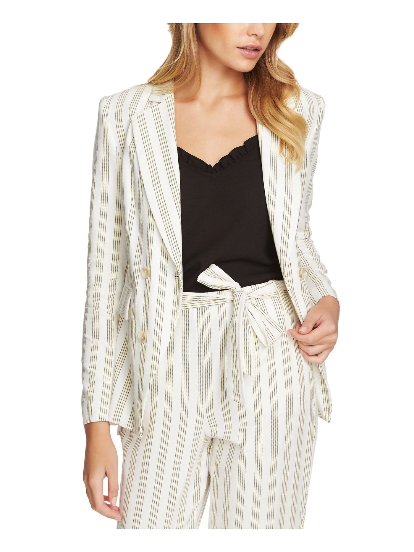 1. STATE Womens White Striped Wear To Work Blazer Jacket 10