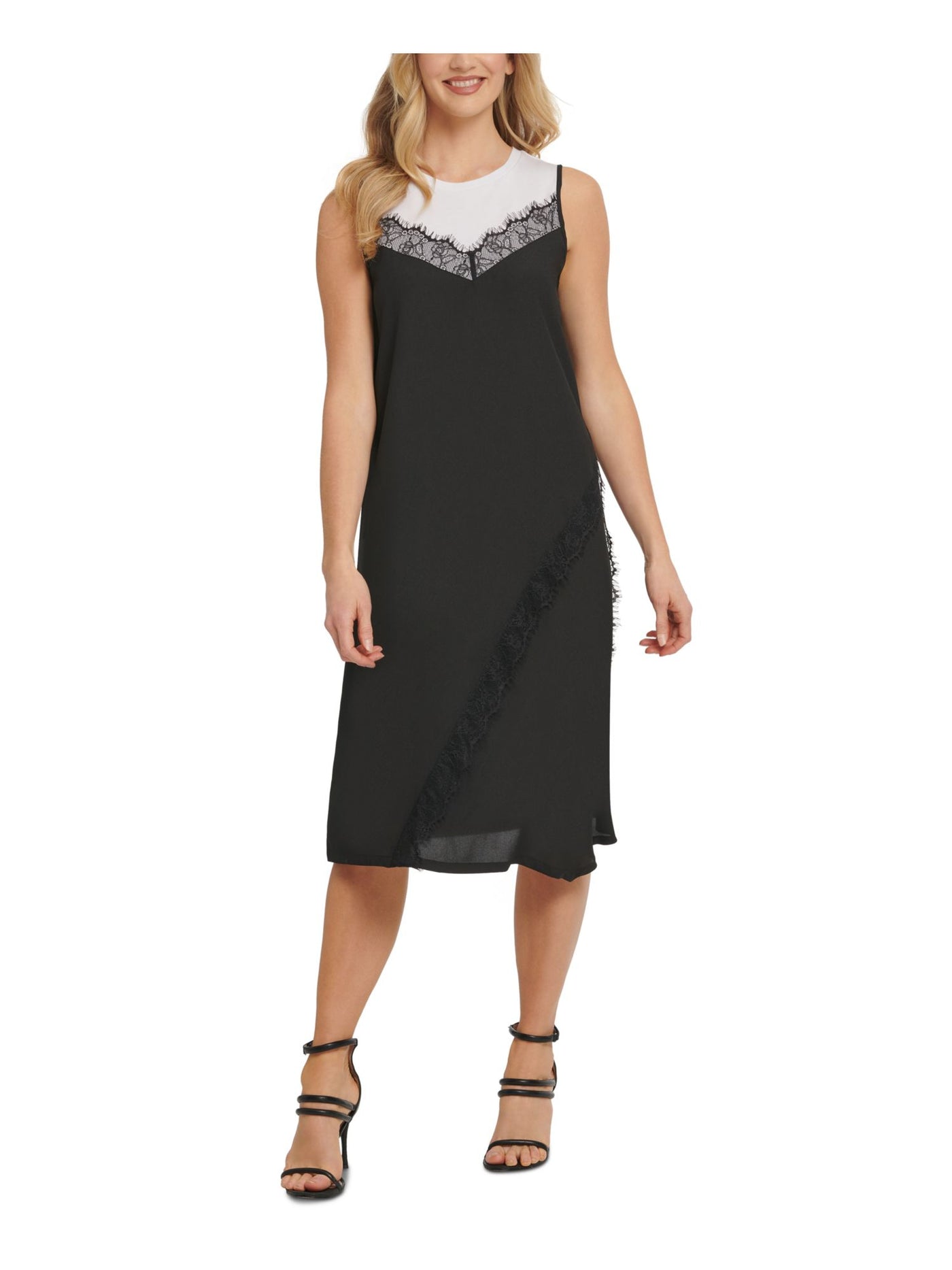 DKNY Womens Sleeveless Jewel Neck Below The Knee Shift Dress