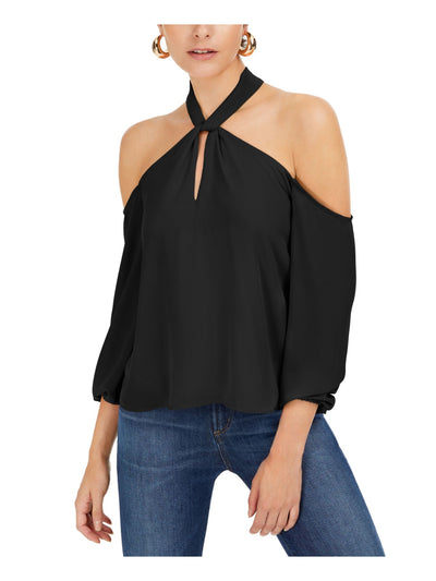 BAR III Womens Black Long Sleeve Keyhole Blouse Party Top Size: XXS