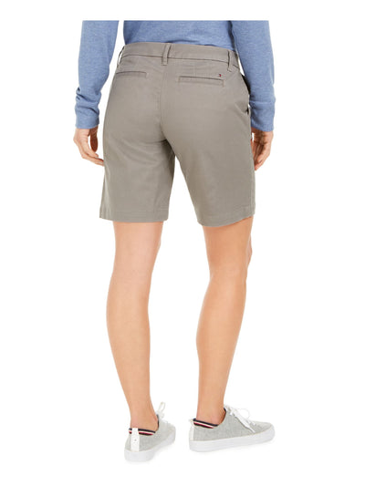 TOMMY HILFIGER Womens Gray Stretch Zippered Pocketed Mid-rise Regular-fit Bermuda Shorts 12