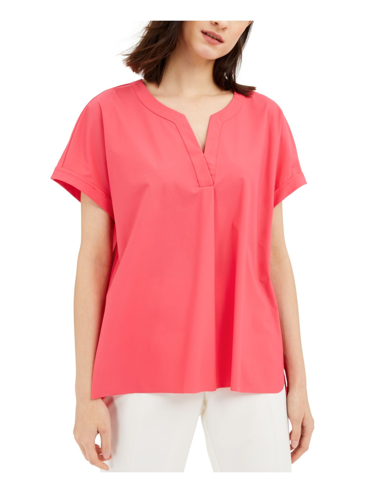 ALFANI Womens Short Sleeve V Neck Hi-Lo Top