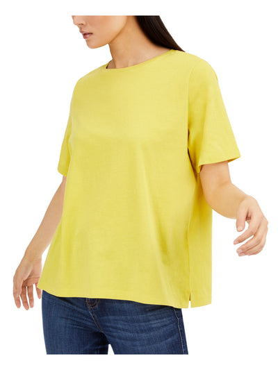 EILEEN FISHER Womens Yellow Short Sleeve Crew Neck T-Shirt XS