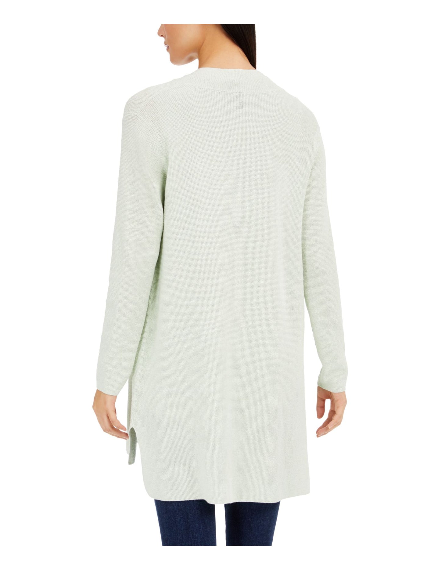 EILEEN FISHER Womens Green Textured Hi-lo Hem Long Sleeve Open Front Duster Sweater Petites PL