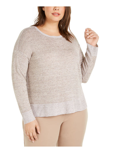 EILEEN FISHER Womens Beige Heather Long Sleeve Round Neck Wear To Work Sweater Plus 1X