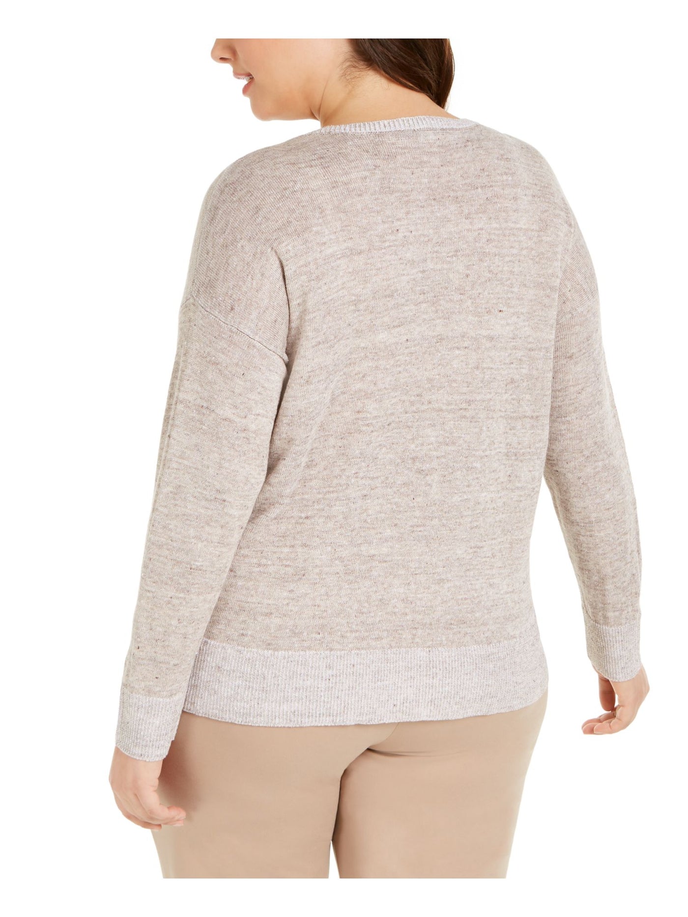 EILEEN FISHER Womens Beige Heather Long Sleeve Round Neck Wear To Work Sweater Plus 1X