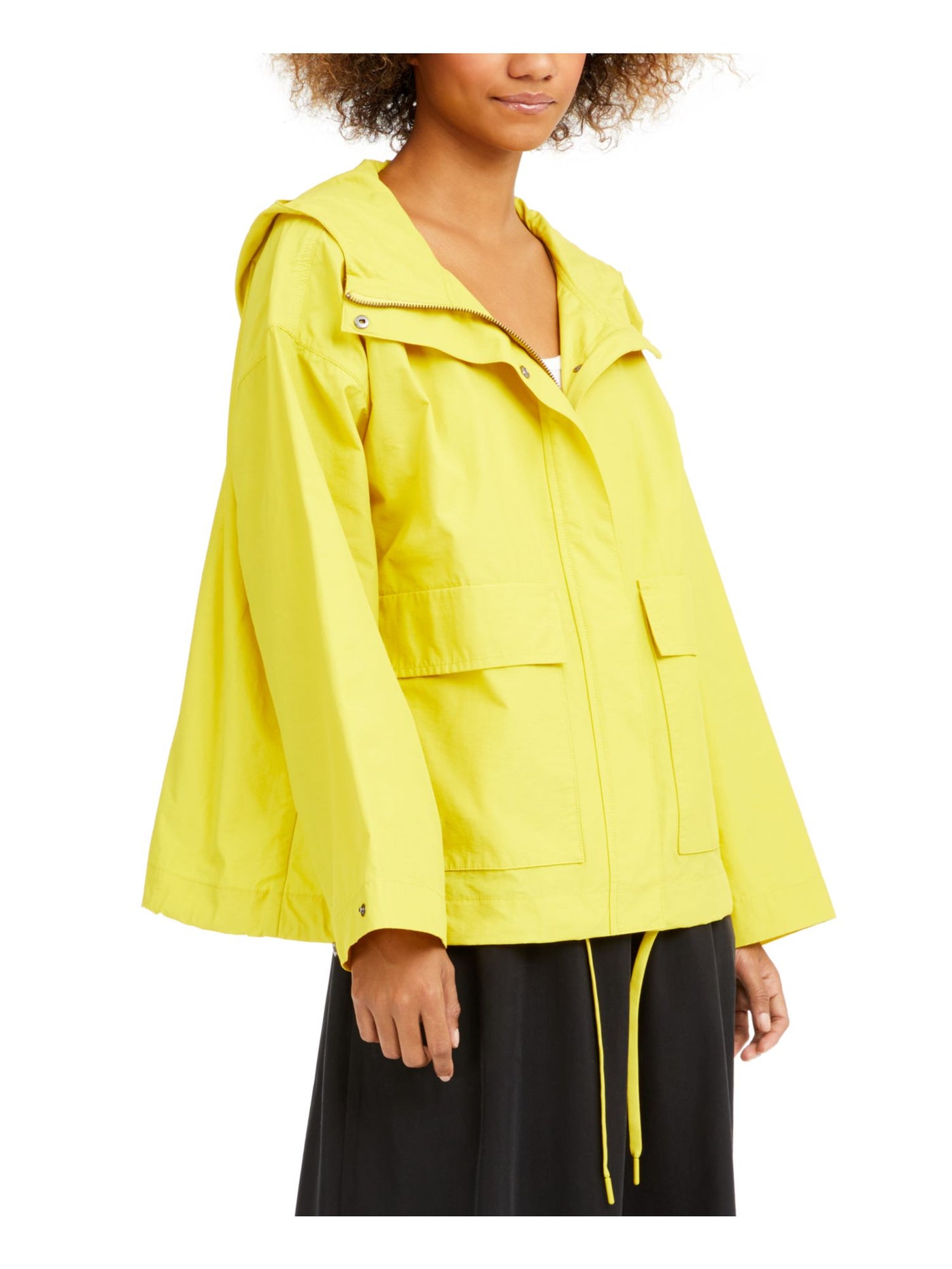 EILEEN FISHER Womens Yellow Pocketed Hooded Drawstring Hem Zip Up Jacket XL