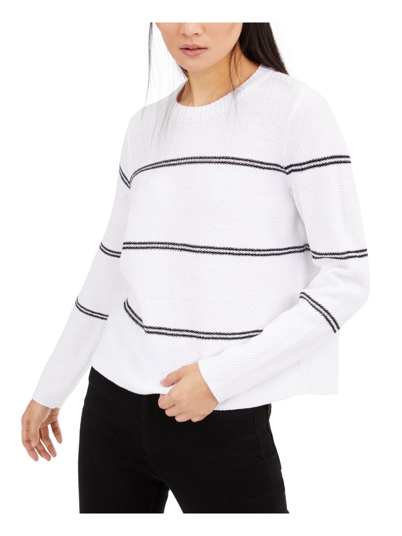 EILEEN FISHER Womens White Striped Long Sleeve Crew Neck Sweater XL