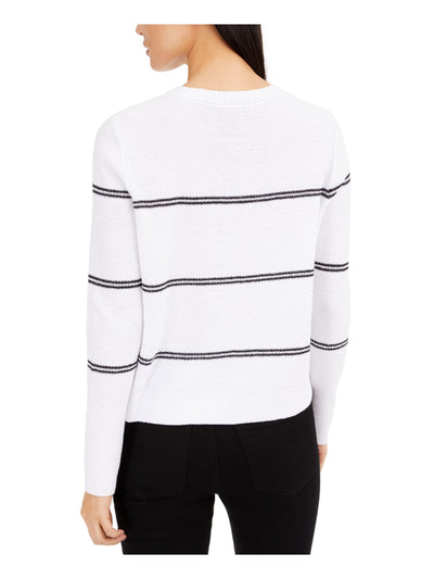 EILEEN FISHER Womens White Striped Long Sleeve Crew Neck Sweater XL