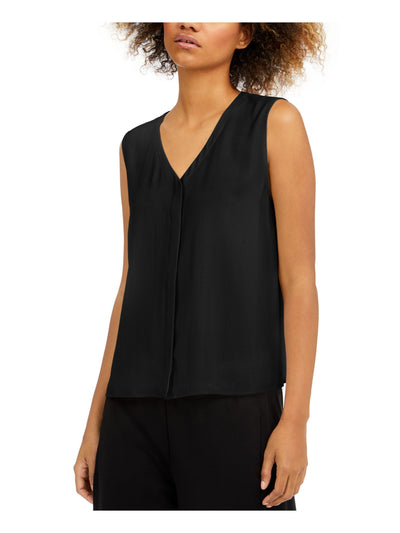 EILEEN FISHER Womens Black Sleeveless V Neck Tank Top XXS