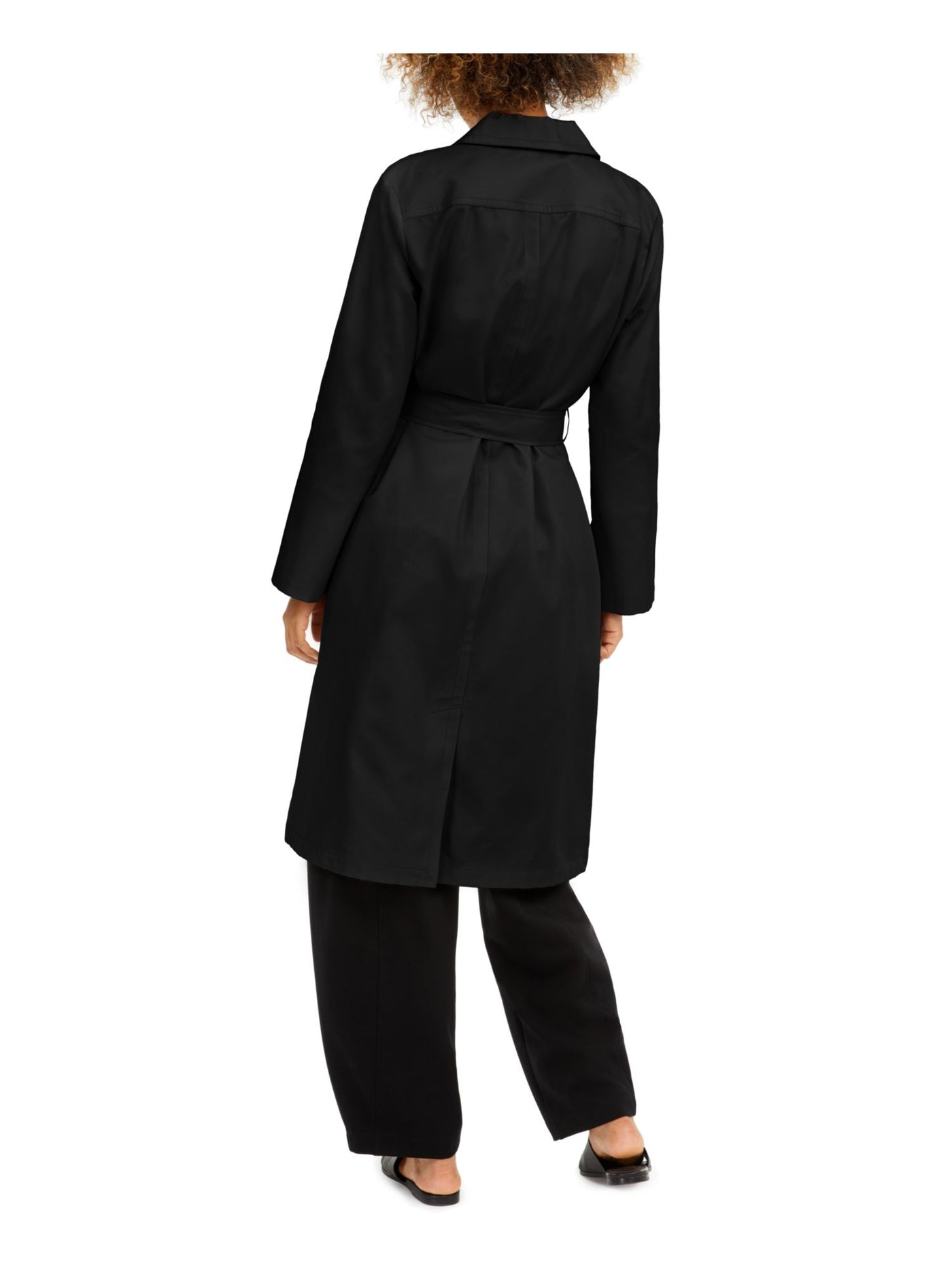 EILEEN FISHER Womens Black Belted Pocketed Trench Coat L