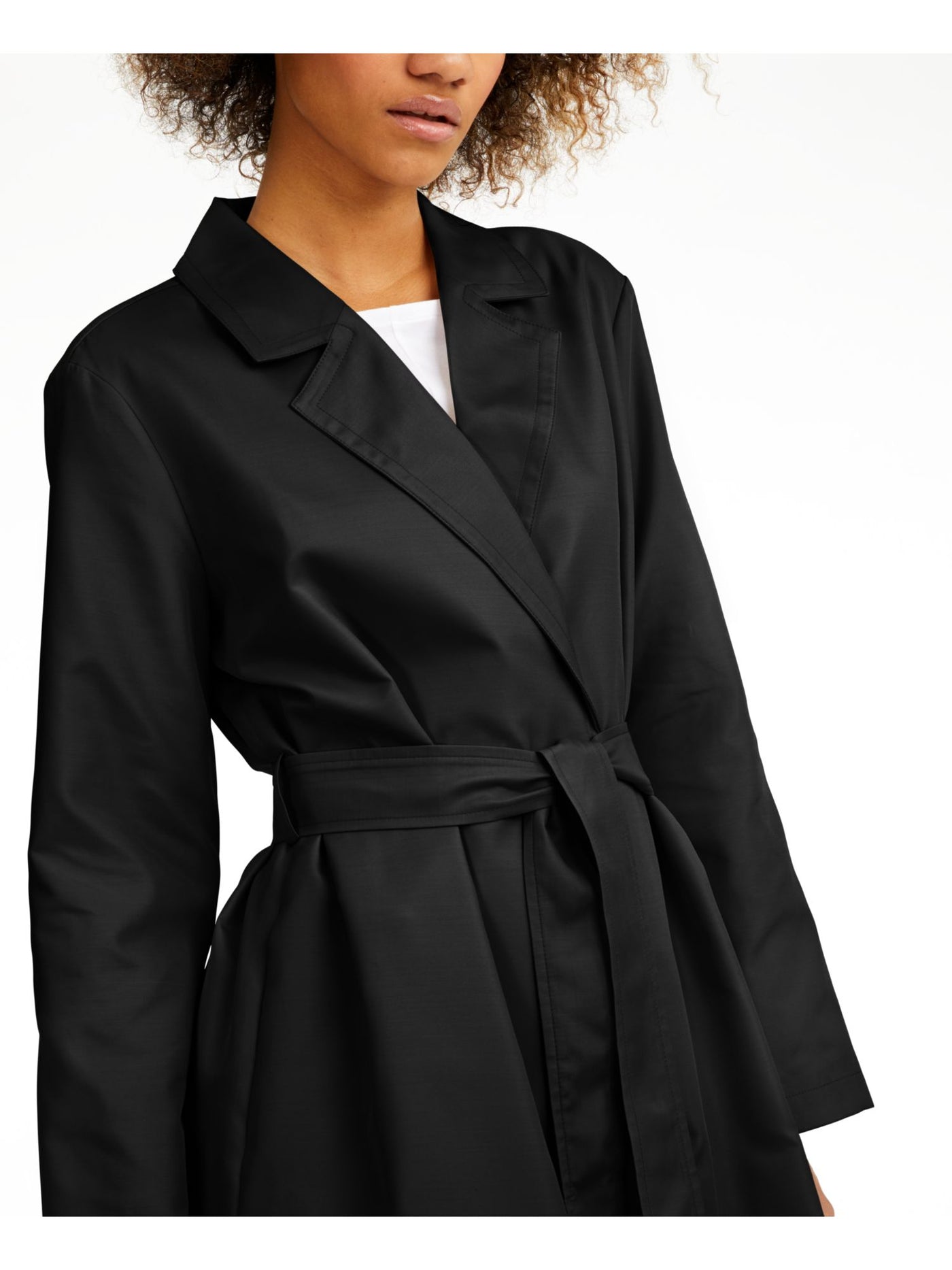 EILEEN FISHER Womens Black Belted Pocketed Trench Coat L