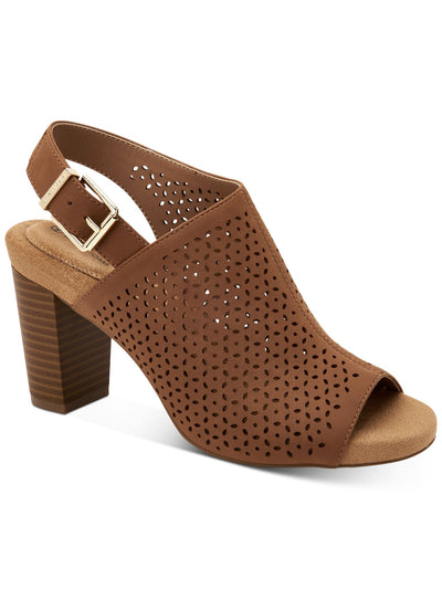 GIANI BERNINI Womens Brown Perforations Sling Strap Cushioned Adjustable Strap Jabril Almond Toe Block Heel Buckle Dress Shootie 6 M