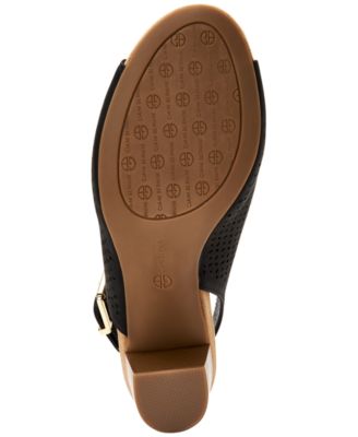 GIANI BERNINI Womens Black Perforations Sling Strap Cushioned Adjustable Strap Jabril Almond Toe Block Heel Buckle Shootie M