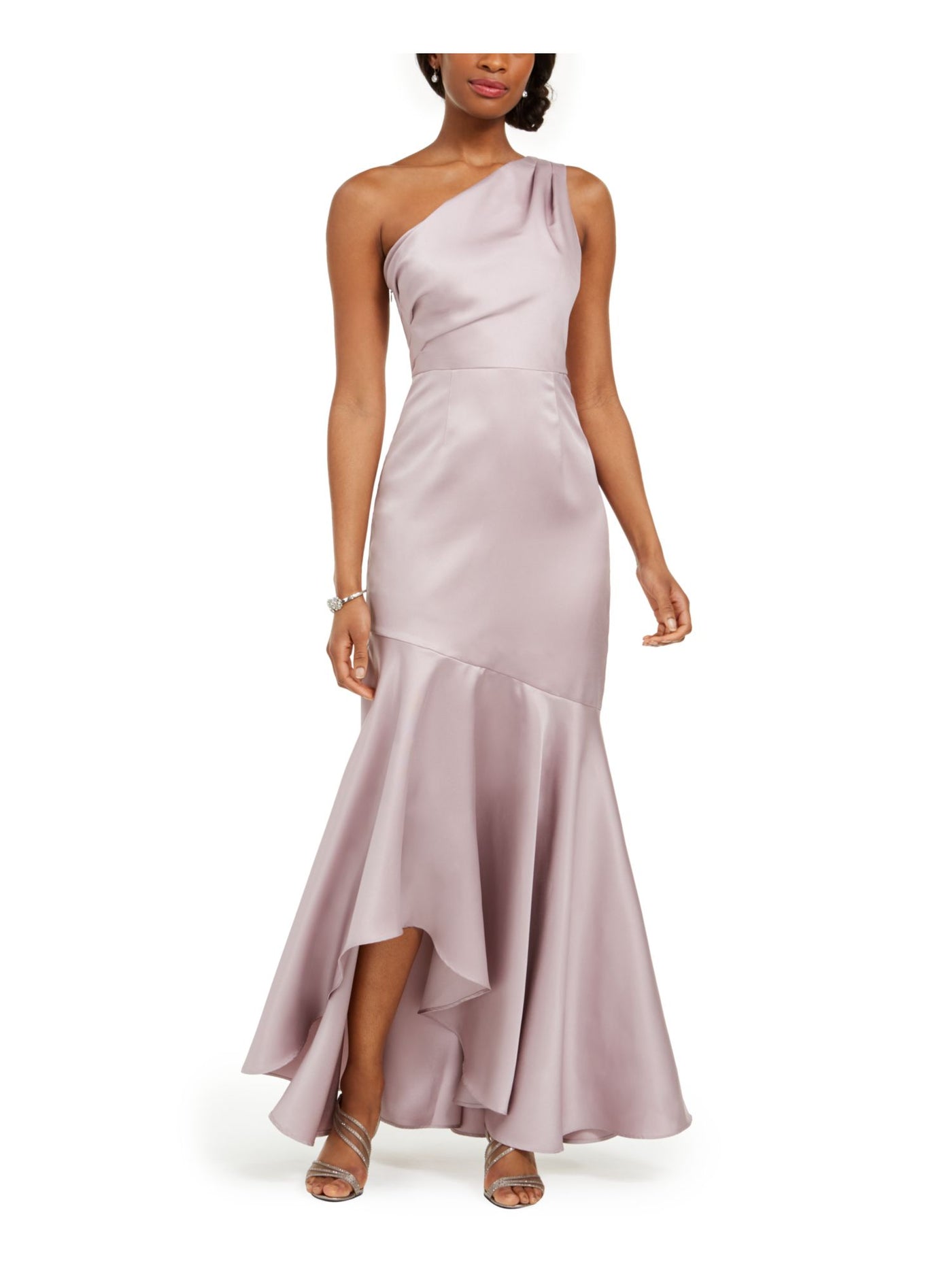 ADRIANNA PAPELL Womens Ruffled Zippered Sleeveless Asymmetrical Neckline Maxi Formal Mermaid Dress