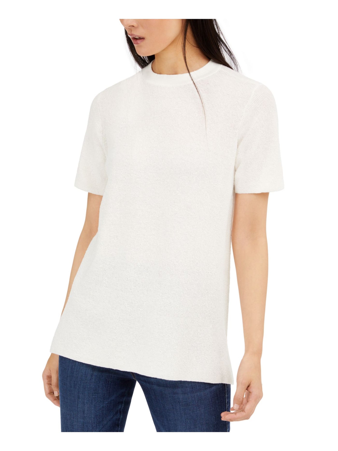 EILEEN FISHER Womens Ivory Short Sleeve Crew Neck Sweater L