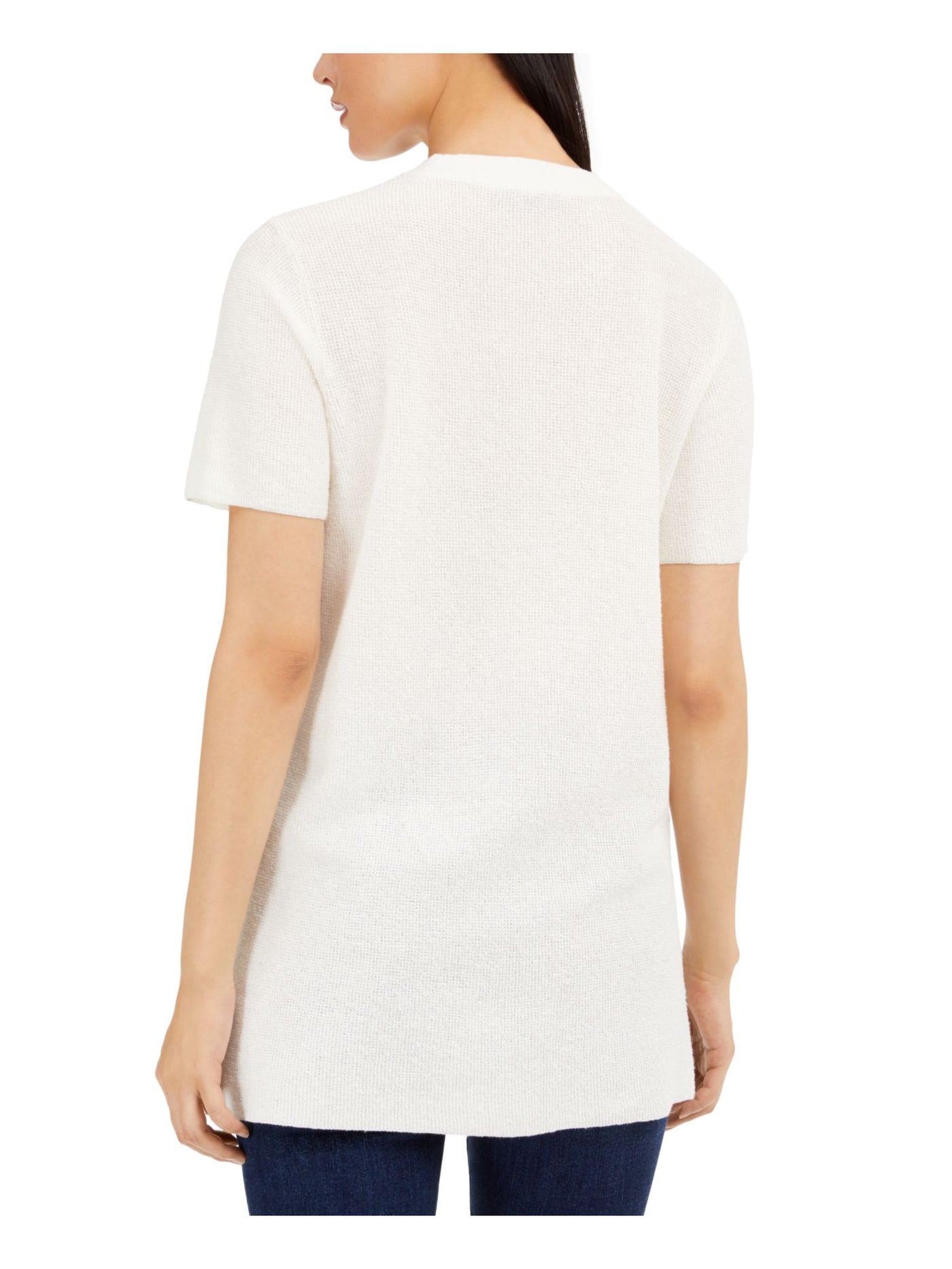 EILEEN FISHER Womens Ivory Short Sleeve Crew Neck Sweater L