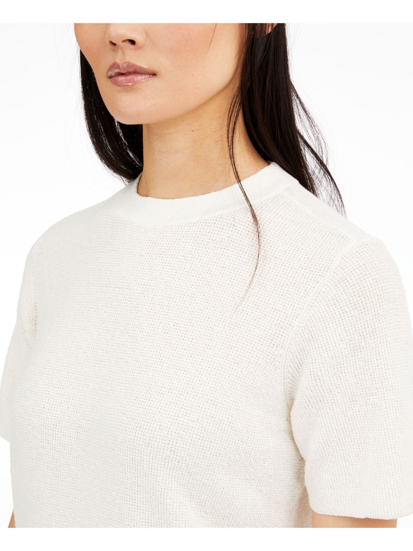 EILEEN FISHER Womens Short Sleeve Hi-lo Hem Crew Neck Sweater