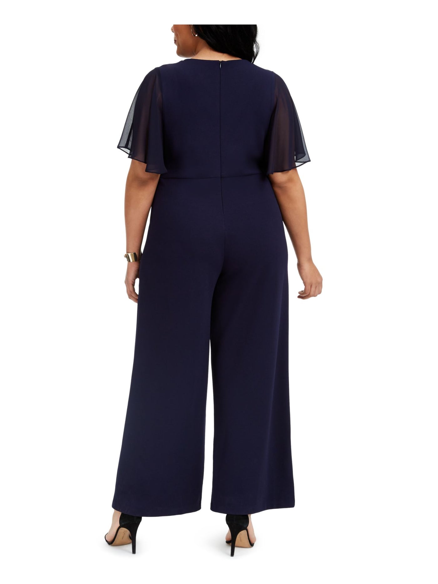 CONNECTED APPAREL Womens Navy Short Sleeve V Neck Party Jumpsuit Plus 22W