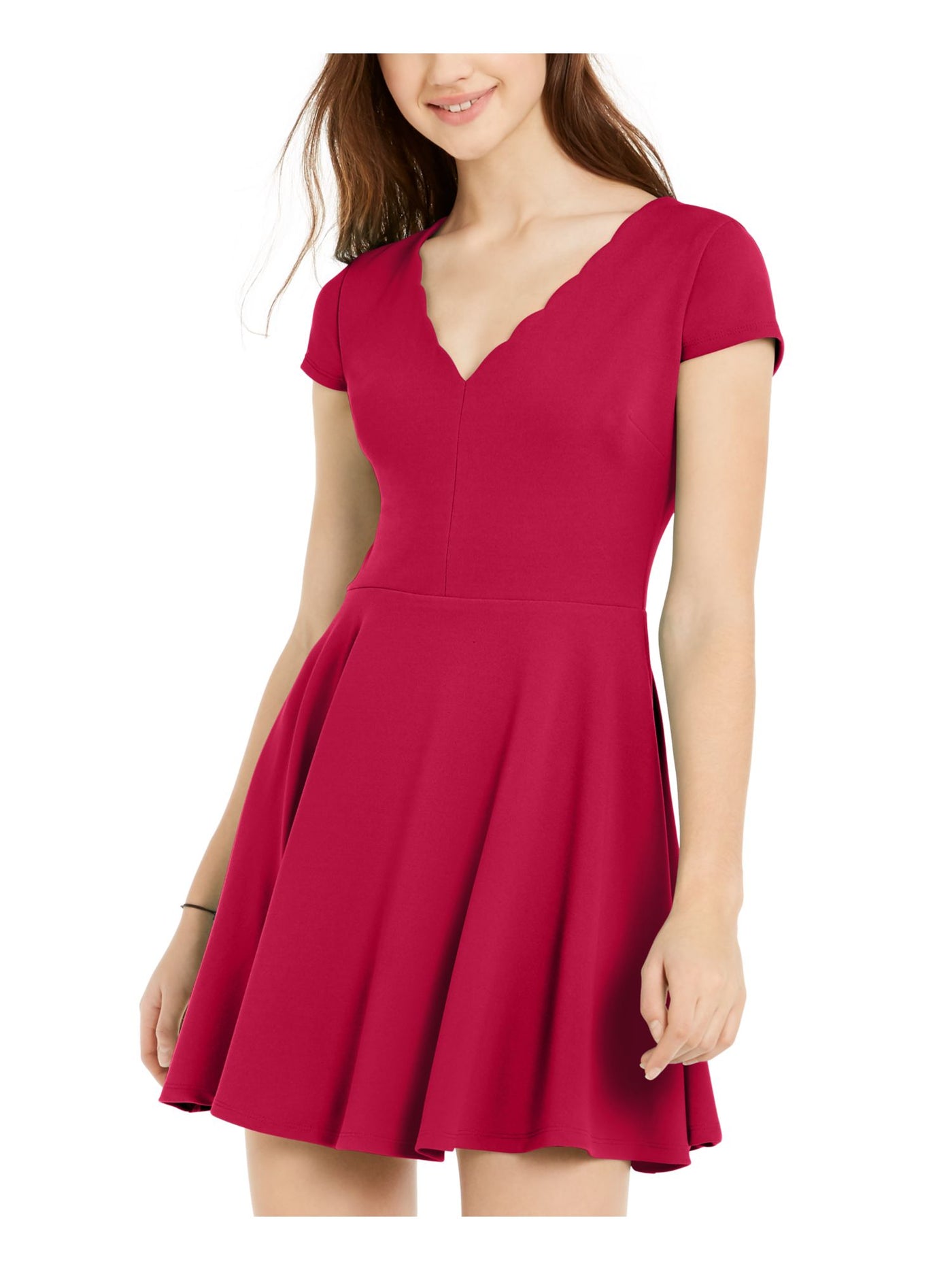 B DARLIN Womens Burgundy Zippered Tie Back Short Sleeve V Neck Short Party Fit + Flare Dress Juniors 13\14