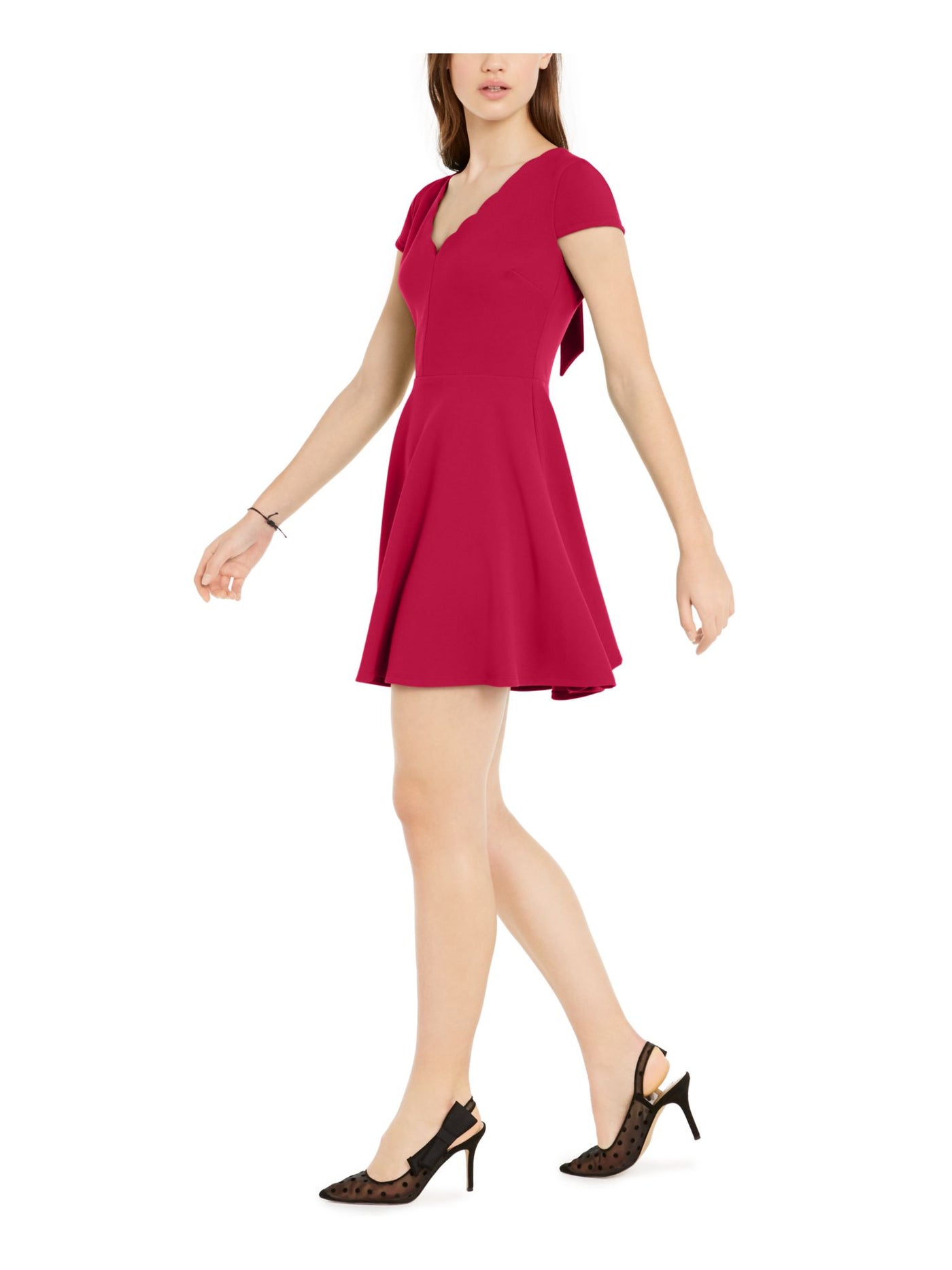 B DARLIN Womens Burgundy Zippered Tie Back Short Sleeve V Neck Short Party Fit + Flare Dress Juniors 13\14