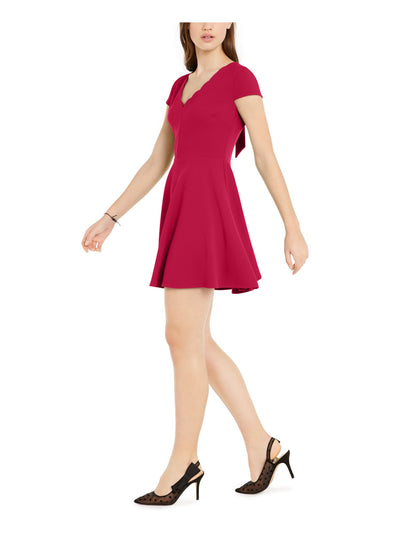 B DARLIN Womens Burgundy Zippered Tie Back Short Sleeve V Neck Short Party Fit + Flare Dress Juniors 13\14