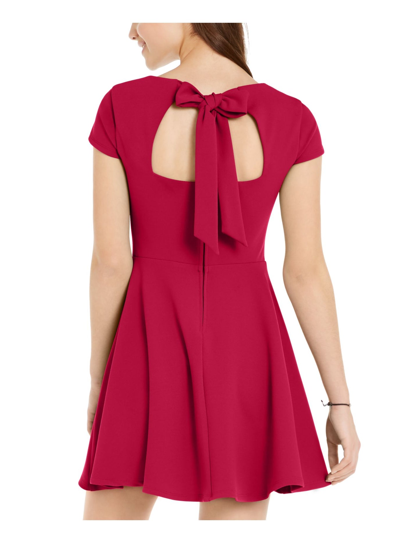 B DARLIN Womens Burgundy Zippered Tie Back Short Sleeve V Neck Short Party Fit + Flare Dress Juniors 13\14