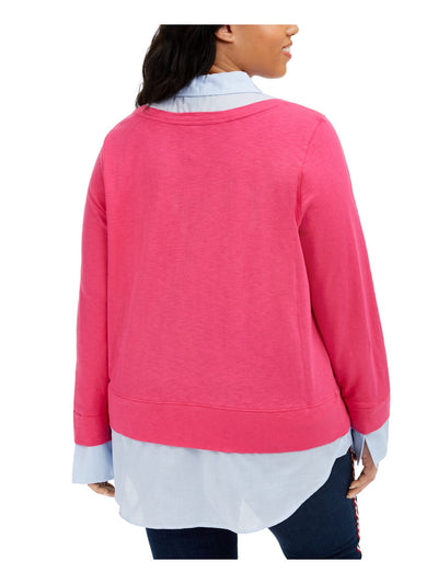 TOMMY HILFIGER Womens Pink Long Sleeve Collared Blouse Plus 2X